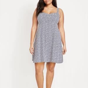 Old Navy Navy Floral Fit & Flare Crepe Mini Dress